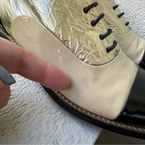 The Office of Angela Scott Ms. Baker Black Cream Leather Toe Cap Oxford Shoes - Picture 7 of 16